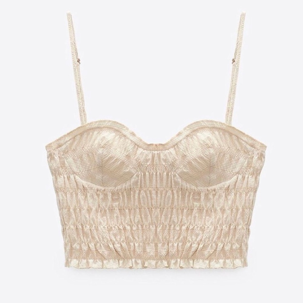 Cream Gingham Corset/crop top (L)